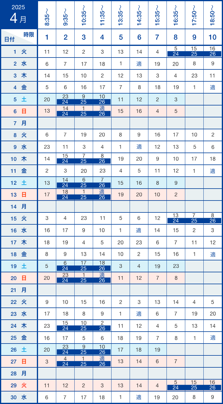 4月の時間割