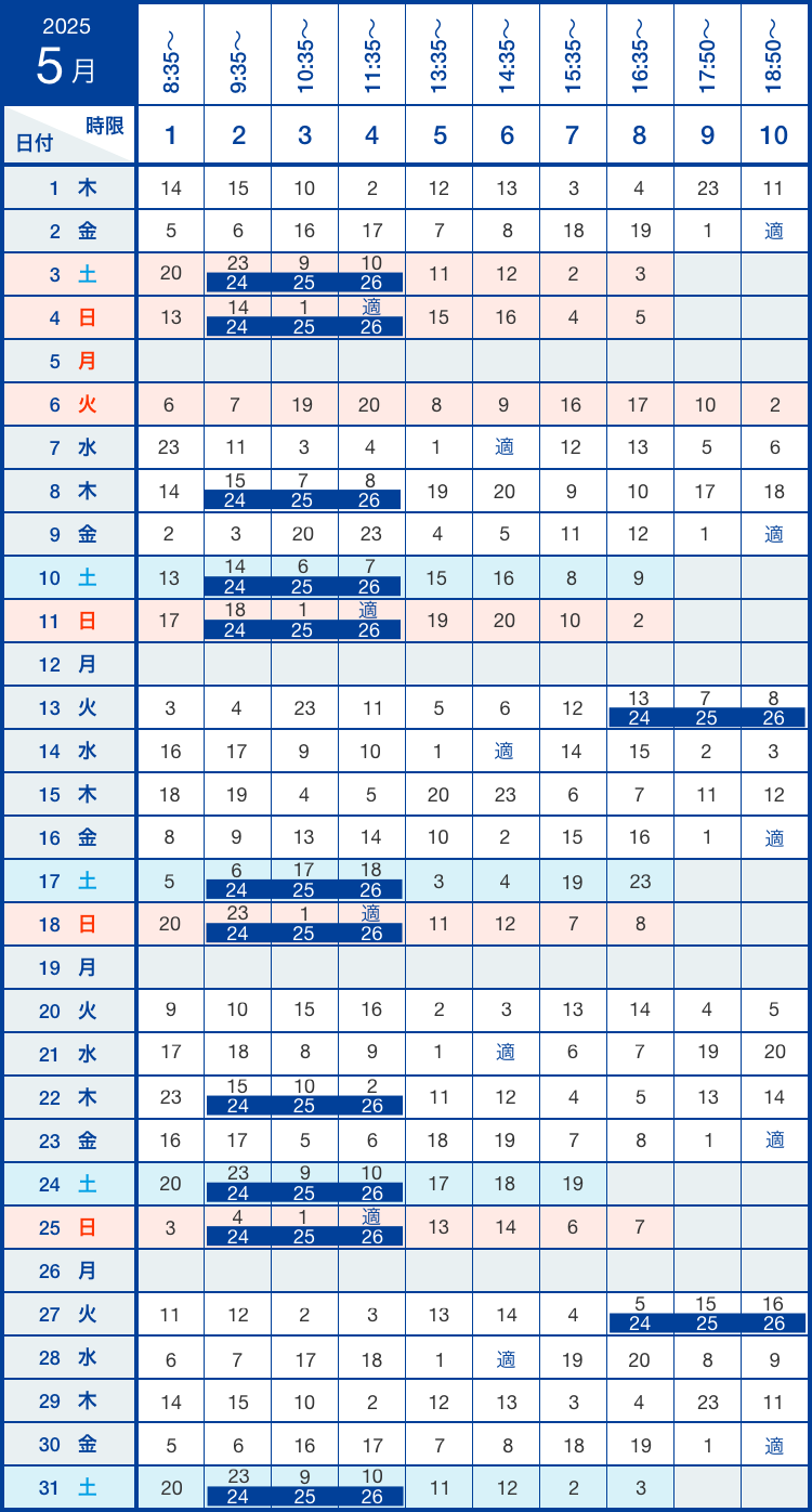 5月の時間割